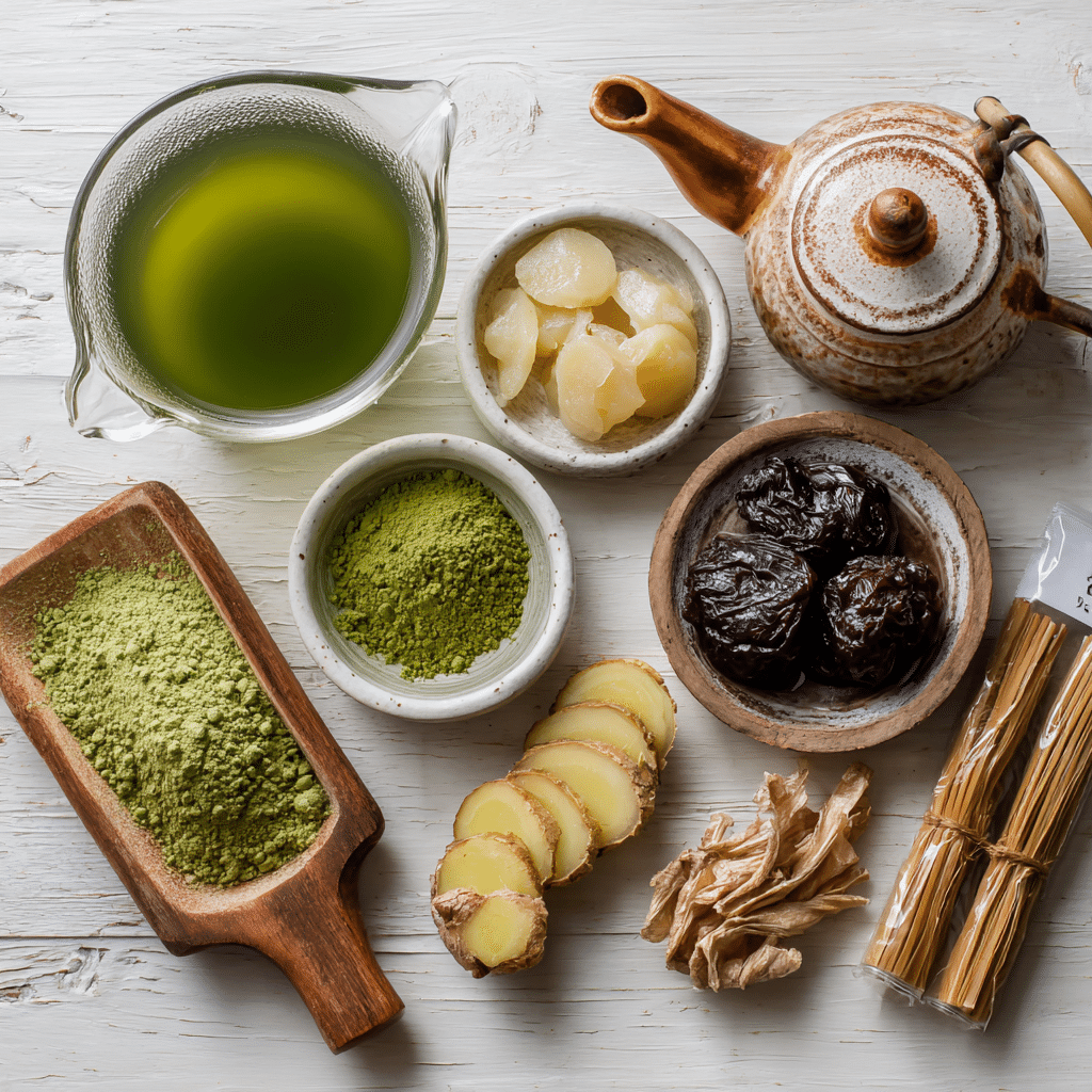 Japanese Mounjaro Detox Drink ingredients laid out